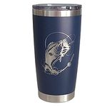 Bass Fishing Coffee Mug (20oz, Navy), Fathers Day Gifts for Men, Coffee Stainless Steel 20oz, Stainless Steel Tumbler with Lid