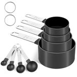 FONYA 8-Piece Black Measuring Tools - Nylon, 4 Measuring Cups / 4 Measuring Spoons with Metal Handles for Liquids and Solids (Black)