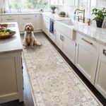 Hallway Washable Runner Rug - 2x7 Kitchen Rugs Entryway Rug Runner Vintage Soft Floor Mat Non Slip Indoor Farmhouse Carpet for Bathroom Living Room Bedroom (2 X 7, Beige)