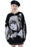 FELLVISHK Anime Girl Figure Sweater Graphic Long Sleeve Oversize Knitwear Sweatshirt Unisex 3D, Black, Small