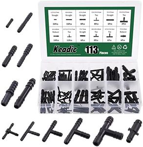 Keadic 113 Pcs 12 Size Black Nylon Vacuum Connector Assortment Kit Barbed Type Automotive Tee Tubing Connector for GM