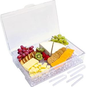 ImpiriLux Ice Chilled Party Platter - Large Removable Serving Tray and Hinged Lid | Ideal for Appetizers, Seafood, Cheeses, Meats, Desserts and More | 3 Tongs Included | Charcuterie Board