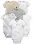 Simple Joys by Carter's Baby 6-Pack Neutral Short-Sleeve Bodysuit, White/Gray, 3-6 Months