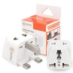 Destinio India to UK Plug Adapter - Type G, 10 Year Warranty, 2-Socket, UAE, Dubai, Hongkong, UK Travel Adapter, CE Certified & RoHS Compliant