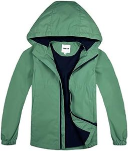 UMMTOM Boys Rain Jackets Lightweight Waterproof Hooded fleece Raincoats Windbreakers for Kids(8-9Y,Green Solid)