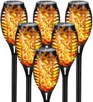 Solar Outdoor Lights Waterproof, 6 Pack Mini Solar Torch Light with Flickering Flame for Garden Decor, 12 LED Tiki Torch Lights Landscape Decoration for Yard Patio-Auto On/Off (6Pack)