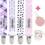 Pacifier Clip by Dodo Babies Pack of 4 + Pacifier Case, Premium Quality For Girls Modern Designs Universal Holder Leash for Pacifiers, Teething Toy or Soothie Baby Gift Set