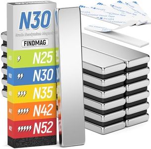 FINDMAG 12Pack Rare Earth Neodymium Magnets, Strong Magnets Heavy Duty Bar Magnets with Double-Sided Adhesive, Powerful Bar Magnets for Fridge, Garage, Kitchen - 60x10x3mm (N30)
