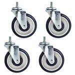 NORJIN Set of 4 Shopping Cart Wheels Replacement, 5 inch Threaded Stem Casters 1/2"-13 x 1", Heavy Duty Caster Wheels 1200 lbs for Cart, Furniture