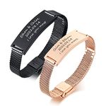 Personalised Couple Bracelets Gifts : Stainless Steel Stylish Black and Rose Gold Mesh Wristband Engraved Love Quote For His Hers Promise Couples Jewellery Valentines Gift for Men Women Lovers