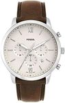 FOSSIL Men's Quartz Watch chronograph Display and Leather Strap, FS5380, Brown/yellow