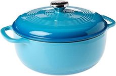 Lodge 6 Quart Enameled Cast Iron Dutch Oven with Lid – Dual Handles – Oven Safe up to 500° F or on Stovetop - Use to Marinate, Cook, Bake, Refrigerate and Serve – Cornflower Blue