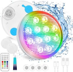 TEPENAR Rechargeable Pool Lights with Remote: (2 Pack) Submersible Led Light IP68 Waterproof 16 Color Changing Floating Underwater Hot Tub Lights with Magnet for Pond Bathtub Christmas Decoration