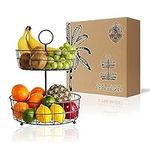 2 Tier Fruit Basket for Kitchen Regal Trunk & Co., Wire Fruit Organizer Bowl for Kitchen, Tiered Fruit Holder for Countertop or Hanging, Matt Brown Fruit stand in Metallic Frame Produce Holder