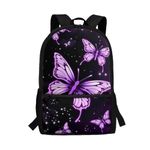 Showudesigns Butterfly Book Bag for Girls Backpack 8-12 Years Old Seconday High School Bag Kids Bookbag With Water Bottle Holder Teenager Schoolbag 6th Grade/7th Grade Shoulder Bags Pack To School