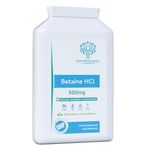 Betaine HCl 500mg per Capsule - 120 Vegan Capsules | High Strength Betaine Hydrochloride | No fillers, No Binders & No Flow Agents | Non-GMO, Gluten Free & SOYA Free | Made in The UK