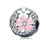 (Pink Cherry Blossom Charms) - Pink Cherry Blossom CZ Clip 925 Sterling Silver Bead Love Heart Charm Clip Charm Lock Stopper Charm Spacer Charm for Pandora Charms Bracelet (Pink Cherry Blossom Charms)