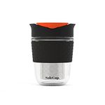 SoleCup. Travel Mug Loose Tea Infuser - Detachable Tea Strainer with Spillproof Lid - BPA-Free Reusable Glass Travel Coffee Cup with Silicone Band (Black)