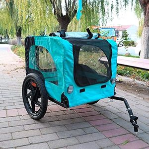 Bicycle Trailer for Pets, Bike Pet Trailer for 88lbs Small & Large Dogs, Folding Frame Carrier, Quick Release Wheels, Adjustable Universal Bicycle Coupler, 16 Inches Rims Air Filled Tires - Cyan