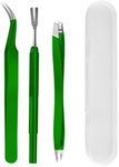 BVQWO Tick Removal Tool,Tick Remover for Dogs,Premium Tick Twister Stainless Steel 3 PCS -Tick Tweezers/Tick Fork/Handy Tin with Case -Safe for Human & Pets (Green)