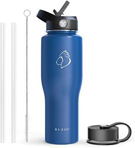 BUZIO Stainless Steel Water Bottle Vacuum Insulated (Cold for 48 Hrs, Hot for 24 Hrs), Cobalt 32oz Tumbler Travel Flask with Straw Lid and Flex Cap, Fit in Any Car Cup Holder