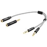 CableCreation Headset Splitter Cable, 3.5mm Female to 2 Dual 3.5mm Male Audio Y Splitter Cable with 3.5mm CTIA to OMTP Adapter Compatible for Laptop, PC, Tablet, 0.66FT (Black and White )