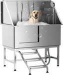 GarveeTech 50" Pet Dog Grooming Tub with Removable Ramp, Professional Stainless Steel Dog Washing Station, for Large, Medium, Small Pets, Washing Pets for Home Right Door
