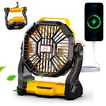 Lostrain Camping Fan with LED Light, 36H Rechargeable Tent Fans 10400mAh Portable USB Desk Fan Silent Battery Operated with Hanging Hook for Outdoor Picnic, Barbecue, Fishing, Travel - Yellow