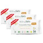 Eco by Naty Unscented Baby Wipes - 100% Compostable and Plant-Based Wipes, Good for Babies and Newborn Sensitive Skin (168 Count - 3 packs of 56)