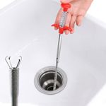 60CM Flexible Claw Grabber Pickup Tool, 4 Claw Pick Up Drain Unblocker Tools, Stainless Steel Drain Snake Hair Clog Remover for Litter Pick, Kitchen Sink, Bathroom Tub, Toilet