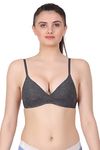 Amour Secret Lightly-Padded Floral Pattern with Nylon Spandex Everyday Bra for Women S-6 Dark Grey-M