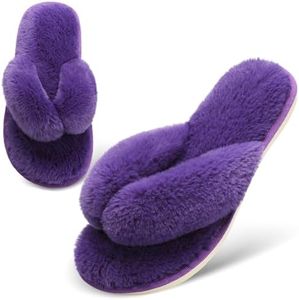 JOINFREE Womens House Slippers Fuzzy Slides Spa Shoes Cozy Flip Flop Slippers Indoor Women Thong Slippers DarkPurple 11-12 M