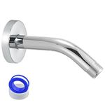 Shower Arm with Flange and Teflon Tape, Voolan 6'' Extension Shower Head Arm for Bathroom Fixed Shower Head, Solid Stainless Steel, Wall Mounted (Chrome)