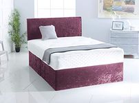 Crushed Velvet Divan Bed | Memory Foam Spring Mattress | Matching Plain Headboard (Purple, 4FT6-0 Drawer)