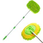 NIKAVI Microfiber Chenille Car Wash Brush Mop Kit Mitt with Long Handle Car Cleaning Supplies Kit Duster Powder Coating (Green) 97 cm (97 CM)