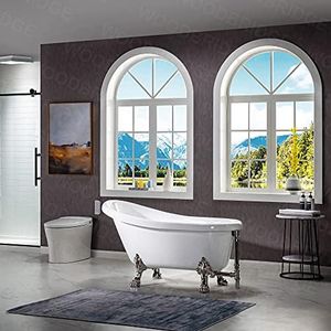 WOODBRIDGE 54" Heavy Duty Acrylic Slipper Clawfoot Bath Tub with Brushed Nickel Feet + Brushed Nickel Drain &Overflow