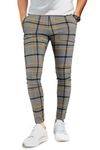 GINGTTO Mens Plaid Dress Pants Stretch Chino Pants Men Slim Fit, Grey Yellow Plaid, 30W x 32L