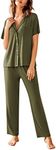 Avidlove Women Pajamas Set Notch Collar Soft Sleepwear Pjs Short Sleeve Button Down Nightwear with Long Pants