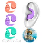 Kids Swimming Ear Plugs, 3 Pairs Waterproof Ultra Swim Earplugs, Soft Reusable Silicone Water Ear Plugs for Swimming Surfing Snorkeling and Other Water Sports (Multicolored 4, Kids 6-14 Years Old)