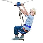 Jugader 160FT Zipline Kit with Spring Brake, 304 Stainless Steel Cable, Detachable Trolley, Adjustable Safety Seat and Belt