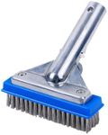 Pooline 5 inch Pool Brush with 5 inch Aluminum Back and Handle- Stainless Steel Bristles - Blue Brush Body