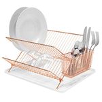 simplywire – Folding Dish Drainer – Plate Drying Rack with Cutlery Holder - Copper Chrome Plated Steel