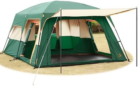 KTT Extra Large Tent 12 Person(Style-B),Family Cabin Tents,2 Rooms,Straight Wall,3 Doors and 3 Windows with Mesh,Waterproof,Double Layer,Big Tent for Outdoor,Picnic,Camping,Family Gathering(Green)