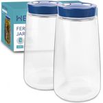 HEFTMAN Fermenting Jar with 1 Way Air Release Vent - 2.2 litres, 2 Pack - Ideal for Safe Fermentation for Kefir, Kimchi, Sauerkraut, Sourdough Starter, Overnight Oats - Fermentation Jars x 2 (Blue)