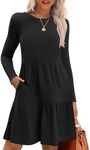 Zeagoo Womens Long Sleeve Fall Winter Dresses with Pockets 2024 Ribbed Knit Casual Crew Neck Knee Length Sweater Dress Black M