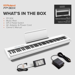 Roland FP-30X Digital Piano, White – 88-Key Portable Keyboard