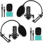 Movo PodPak2A 2-Pack Universal Cardioid Condenser Microphone Kit with Articulating Scissor Arm Mic Stand, Shock Mount, and Gooseneck Pop Filter - Podcast Equipment Set for YouTube, Podcast, Streaming