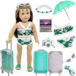 Doll Travel Set Suitcase,Travel Luggage Doll Accessories with Green Suitcase, Camera, Sunglasses, Bikini, Slippers, Notebook, Umbrella for American Girl Dolls