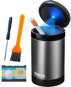 THIKPO 2023 Upgraded Car Ashtray with Lid, Portable Ashtray for Car, Mini Car Trash Can, Detachable Stainless Steel Smokeless Ash Tray with LED Blue Light, Windproof for Outdoor Travel, Home Use
