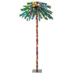COSTWAY Pre-Lit Artificial Christmas Tree, Lighted Xmas Palm Trees with 210 Multi-Color LED Lights, Metal Base and Gloves, Tropical Holiday Decor for Party, Home, Office